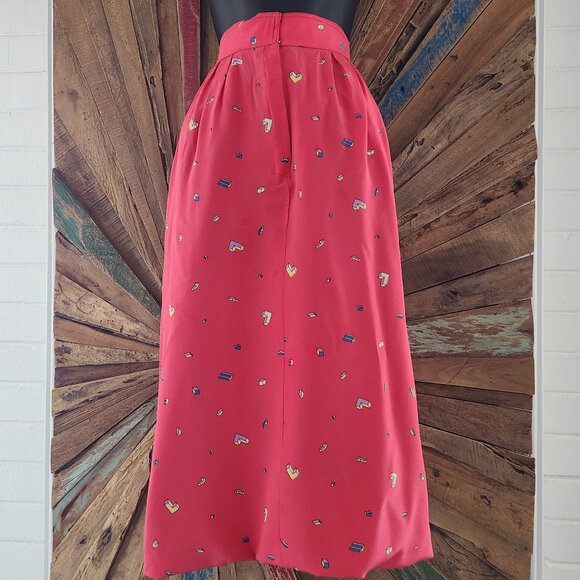Vintage Chloe made in France tetris print midi pockets silk skirt Sz S - Picture 1 of 9